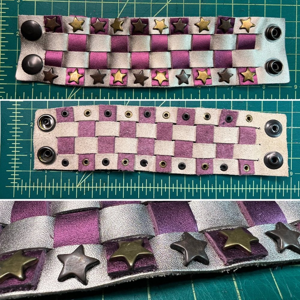 Leather Checkerboard Cuff Silver Purple Stars Stars Like Dolls Kill